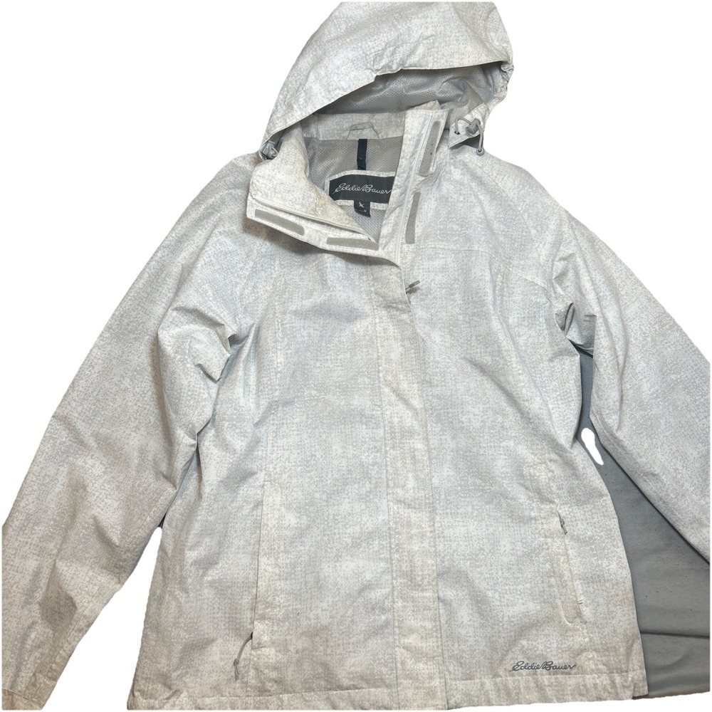 Eddie Bauer White Gray Womens WeatherEdge Rain Jacket M Hiking Coat
